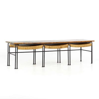 Arthur Umanoff for Raymor Mid Century Iron Bench with Nesting Stools