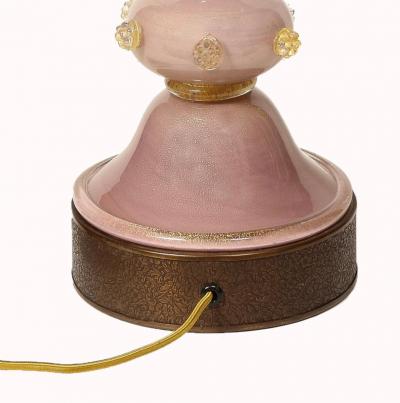 Artisan Blush Color Murano Glass Table Lamp with Avventurina 1960s