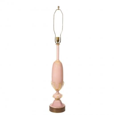 Artisan Blush Color Murano Glass Table Lamp with Avventurina 1960s