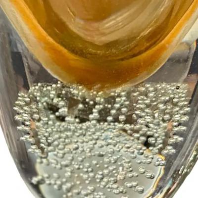 Artisan Blush and Amber Tall Murano Sommerso Glass Vase with Gold Inclusions