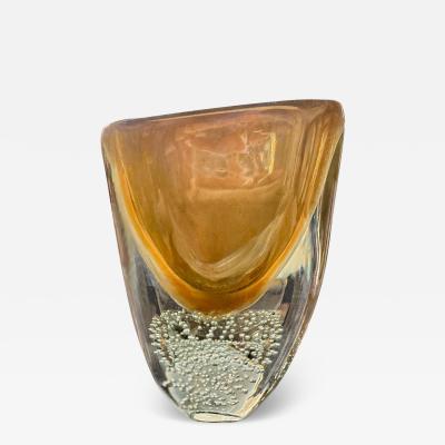 Artisan Blush and Amber Tall Murano Sommerso Glass Vase with Gold Inclusions