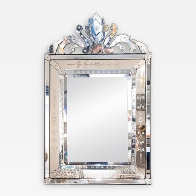 Artisan French Mirror With Reverse Etched Design 1940s