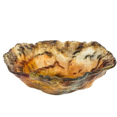 Artisan Large Brutalist Multi Color Glass Bowl 1970s