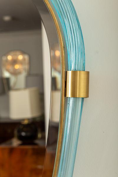 Artisan Murano Blown Aquamarine Oval Torchere Mirror Contemporary