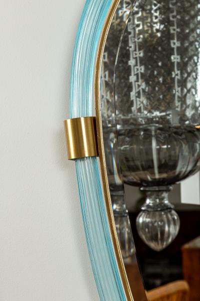 Artisan Murano Blown Aquamarine Oval Torchere Mirror Contemporary