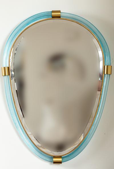 Artisan Murano Blown Aquamarine Oval Torchere Mirror Contemporary