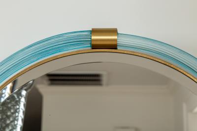 Artisan Murano Blown Aquamarine Oval Torchere Mirror Contemporary