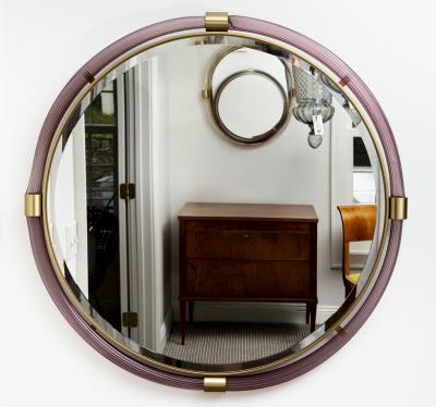 Artisan Murano Blown Gold Round Aubergine Mirror Contemporary