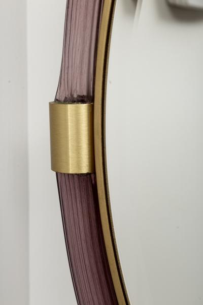 Artisan Murano Blown Gold Round Aubergine Mirror Contemporary