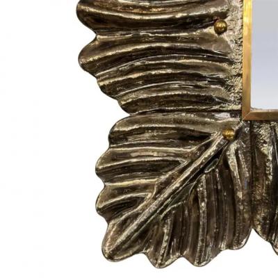 Artisan Murano Glass Leaf Mirror with Brass Adornments 2024