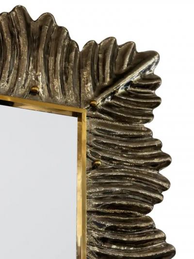 Artisan Murano Glass Leaf Mirror with Brass Adornments 2024