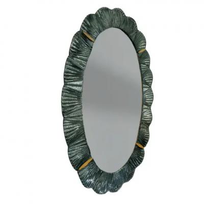 Artisan Murano Glass Tile Framed Mirror with Brass Details 