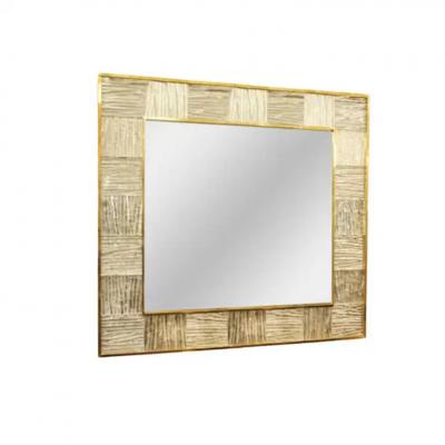 Artisan Murano Glass Tile and Brass Framed Mirror