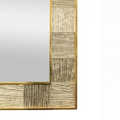 Artisan Murano Glass Tile and Brass Framed Mirror