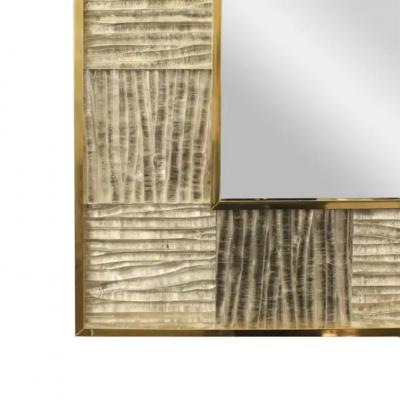 Artisan Murano Glass Tile and Brass Framed Mirror