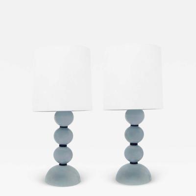 Artisan Pair of Hand Blown Lattimo Glass Table Lamps