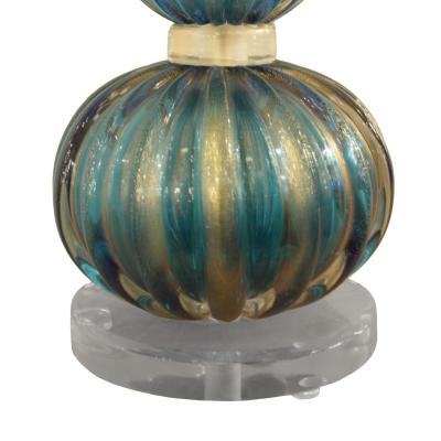 Artisan Pair of Turquoise Rigadin Glass with Aventurina Table Lamps