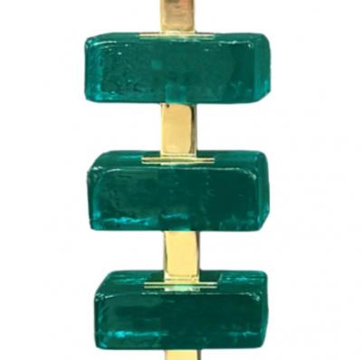 Artisan Turquoise Murano Glass Cube Brass Table Lamps