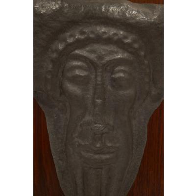Artisan Wall Sculpture Of An Ancient Greek Man in Pewter On Wood 1950s