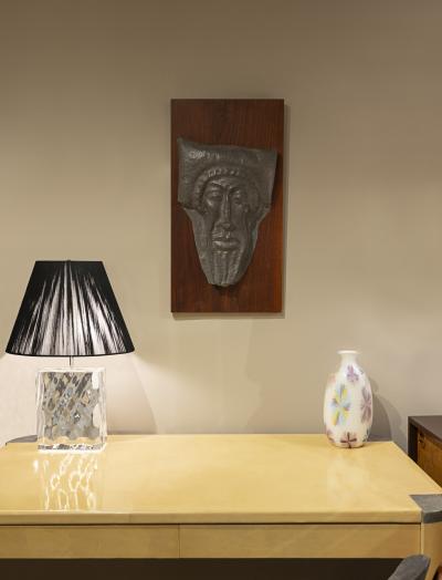 Artisan Wall Sculpture Of An Ancient Greek Man in Pewter On Wood 1950s