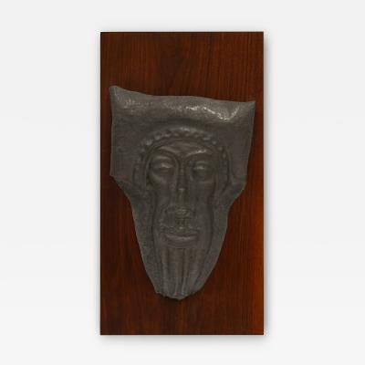 Artisan Wall Sculpture Of An Ancient Greek Man in Pewter On Wood 1950s