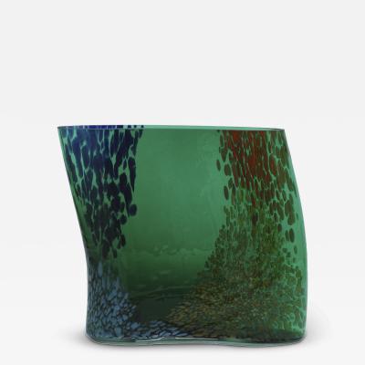 Artisanal Green Murano Glass Vase 1970s Italian Design