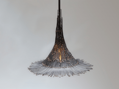 Artisanal Modern Bronze and Steel Hand Welded Pendant