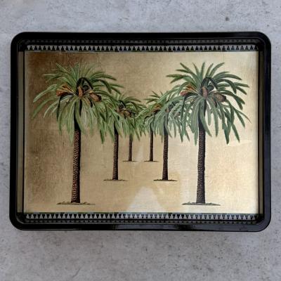 Artisanally Made MDF Lacquered Tray with Metal Gold Leaf Tablet