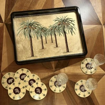 Artisanally Made MDF Lacquered Tray with Metal Gold Leaf Tablet