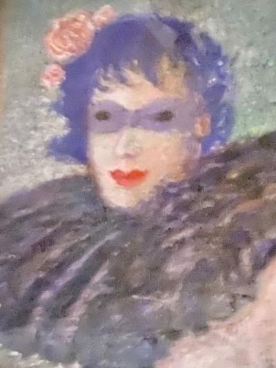 Artist E Petit Art Deco Woman in Costume Mask European Vintage