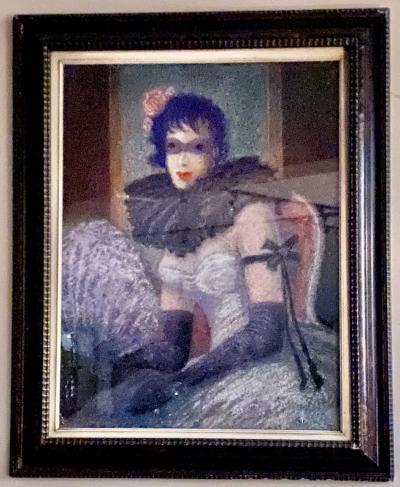 Artist E Petit Art Deco Woman in Costume Mask European Vintage