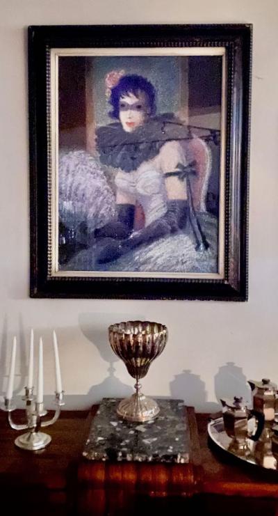 Artist E Petit Art Deco Woman in Costume Mask European Vintage