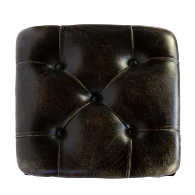 Arts And Crafts Period Square Stool Upholstered In Tufted Dark Leather