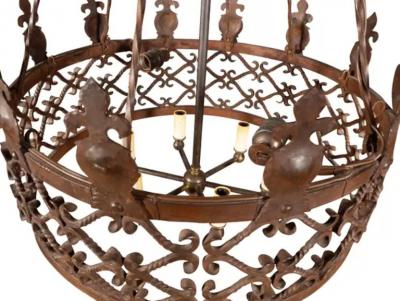 Arts And Crafts Wrought Iron Chandelier