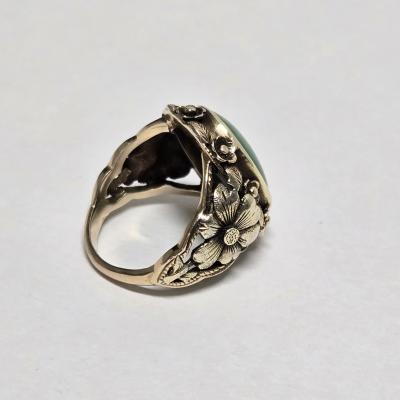 Arts Crafts 18kt Jadite Ring size 5