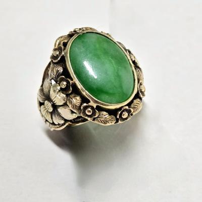 Arts Crafts 18kt Jadite Ring size 5