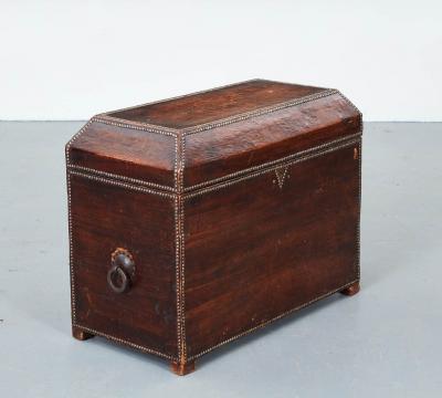 Arts Crafts Copper Studded Leather Trunk