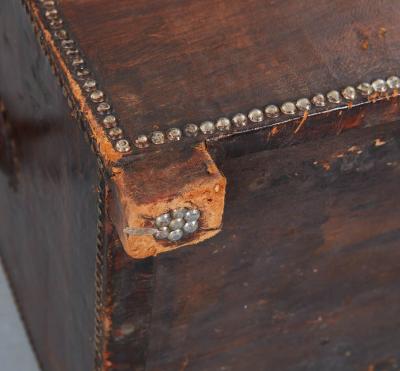 Arts Crafts Copper Studded Leather Trunk