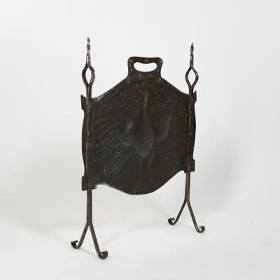Arts Crafts Copper and Iron Firescreen Depicting a Peacock English Circa 1880