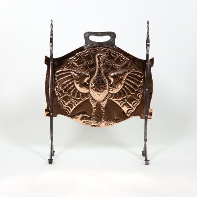Arts Crafts Copper and Iron Firescreen Depicting a Peacock English Circa 1880
