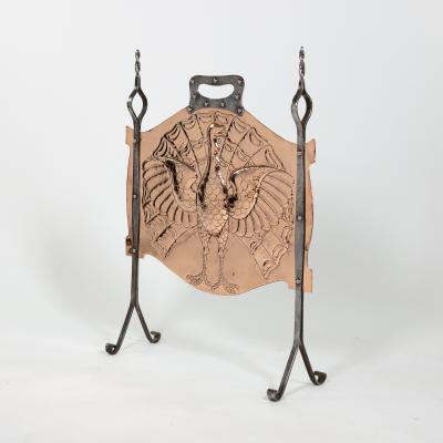 Arts Crafts Copper and Iron Firescreen Depicting a Peacock English Circa 1880