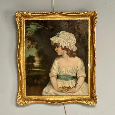 Arts Crafts Oil on Canvas Young Flower Girl Newcomb Macklin Frame 19th C
