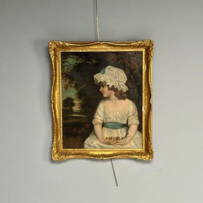 Arts Crafts Oil on Canvas Young Flower Girl Newcomb Macklin Frame 19th C