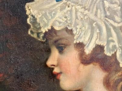 Arts Crafts Oil on Canvas Young Flower Girl Newcomb Macklin Frame 19th C