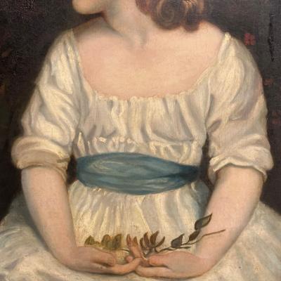 Arts Crafts Oil on Canvas Young Flower Girl Newcomb Macklin Frame 19th C
