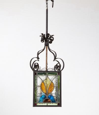 Arts Crafts Stained Glass Hanging Lantern