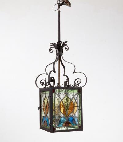 Arts Crafts Stained Glass Hanging Lantern