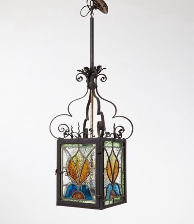 Arts Crafts Stained Glass Hanging Lantern