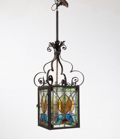 Arts Crafts Stained Glass Hanging Lantern