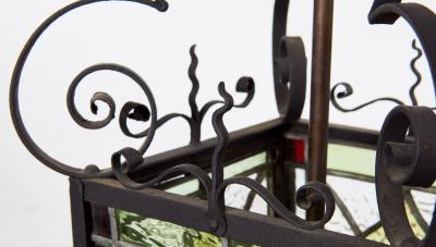 Arts Crafts Stained Glass Hanging Lantern